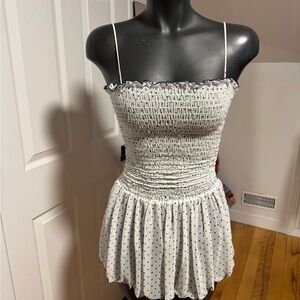 White Polka Dot Smocked Dress